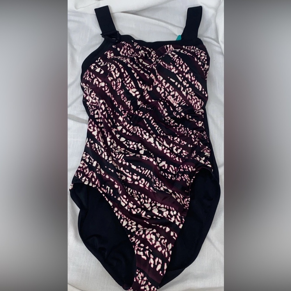 Women's UPF 50 Asymmetrical Shoulder One Piece Swimsuit -Aqua Green® Burgundy XL